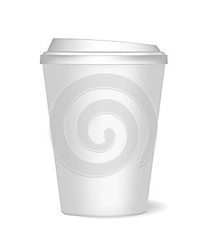 A mockup of a smoll paper cup with lid and realistic shadow for coffee, tea, drinks, water. Can be used as a template for design.