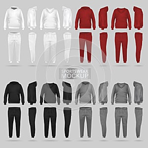 Mockup of the sportswear hoodie and trousers in four dimensions