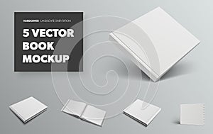 Mockup of a standard vector book, with realistic shadows, front and back views, for presentation of design and pattern