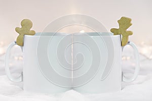 Mockup Styled Stock Product Image, two white mugs that you can add your custom design/quote to.