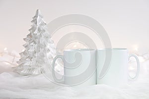 Mockup Styled Stock Product Image, two white mugs that you can add your custom design/quote to.