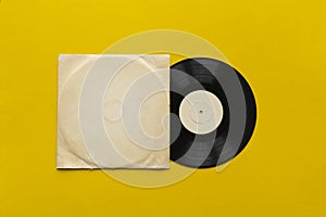 a the mockup template with the new vinyl disc on color surface, music album cover design