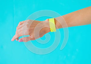 Mockup template of yellow arm bracelet wristband