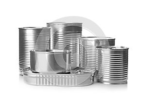 Mockup of tin cans with food