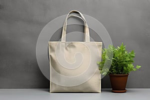 Mockup tote bag handbag on isolated grey background. Copy space shopping eco reusable bag. Grocery accessories. Template blank