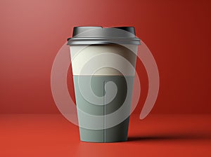 mockup of two paper coffee cups with striped lids