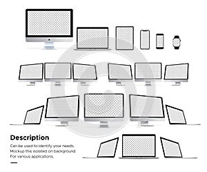 Mockup vector laptop ,computer pc . smartphone . smartwatch , tablet mockup this isolated on background