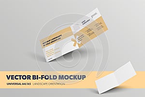 Mockup of vector unfolded landscape bifold, inside, isolated on background. Abstract brochure business brochure template for