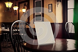 Mockup of vertical empty poster in wooden pub interior