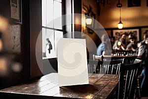 Mockup of vertical empty poster in wooden pub interior