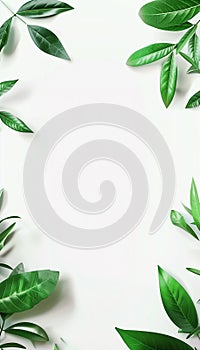 Mockup with White Background and Green Leaves: Fresh and Natural Advertisement Arte com IA