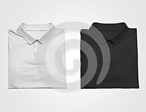 Mockup of white, black T-shirt, beautifully folded, blank polo for presentation of design, print, pattern