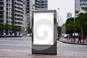 Mockup. White blank advertising billboard, vertical street digital lightbox poster panel, advertising banner board stand