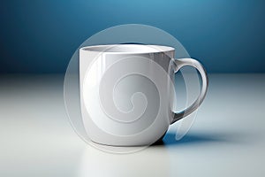 Mockup of a white ceramic mug on a blue background
