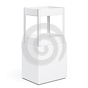 Mockup White Square POS POI Cardboard Floor Display Rack For Supermarket Blank Empty Displays With Shelves .