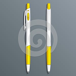 Mockup White, Yellow Pen, Pencil, Marker Set Of Corporate Identity And Branding Stationery Templates. Illustration