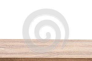 Mockup wood table for product display isolated on white background with clipping path