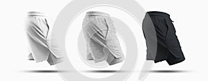 Mockups of sports men`s shorts with compression undershorts 3D rendering, side view