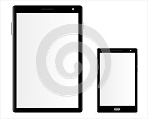 Mockups of a tablet computer and a smartphone on a white background.