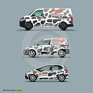 Mocup set with advertisement on White Car, Cargo Van, and delivery Van.