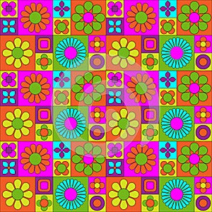 Mod colorful geometric pattern with flowers
