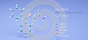 modafinil molecule, molecular structures, wakefulness-promoting agents, 3d model, Structural Chemical Formula and Atoms with Color