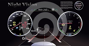 The mode of a Night vision against the background of automobile headlights