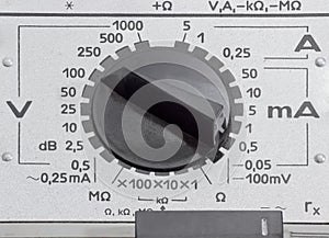 Mode switch of the old analog multimeter closeup