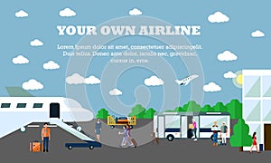 Mode of Transport concept vector illustration. Airport banner. Design elements in flat style. City transportation