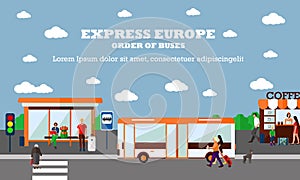 Mode of Transport concept vector illustration. Bus stop banner. City transportation objects.