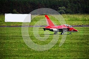 Model airplane on green meadow