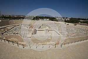 Model of ancient Jerusalem, new city in background