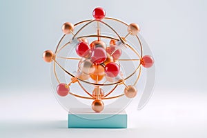 Model of atom on white background. Generative AI
