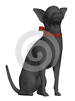 Model of a black sitting dog with a red collar isolated on white background. 3D. Vector illustration