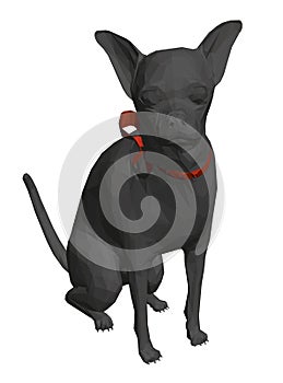 Model of a black sitting dog with a red collar isolated on white background. 3D. Vector illustration