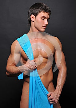 Model with blue textile