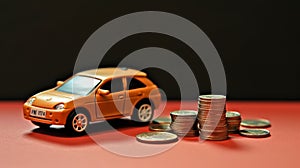 Model Car with Coin Stacks on Split Background Ai generated
