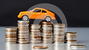 Model Car with Coin Stacks on Split Background Ai generated