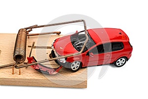 Model car in a mousetrap