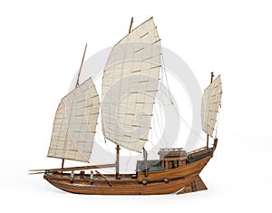 Model Chinese or Indian junk boat isolated on white