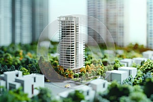 A model of a city with tall buildings and a green park with Generative AI
