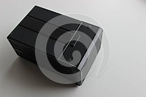 Model Of Closed Black Can Isolated In White Studio Photo