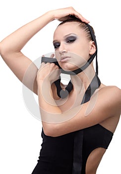 Model with cloth ribbon