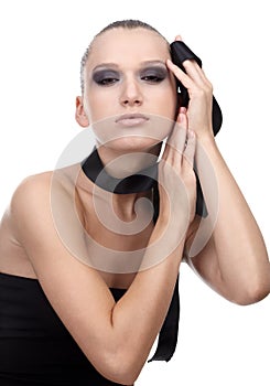 Model with cloth ribbon