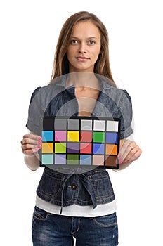 Model with color test card