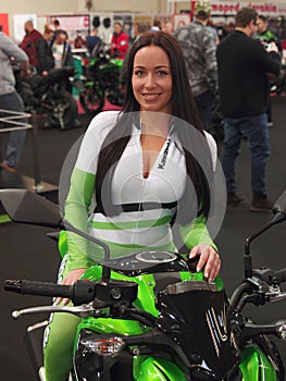 A model during exhibition of Motocycles 2017