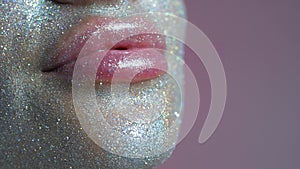 Model with fashion glitter makeup