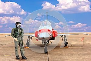 model fighter pilot and military airplane