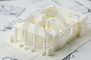 Model of the first floor of the house printed on a 3D printer with white filament by FDM technology for architectural