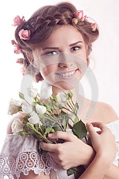 Model with floral delicate hairstyle